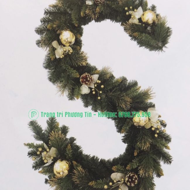 Dây trang trí 3 loại lá lăn kim tuyến vàng