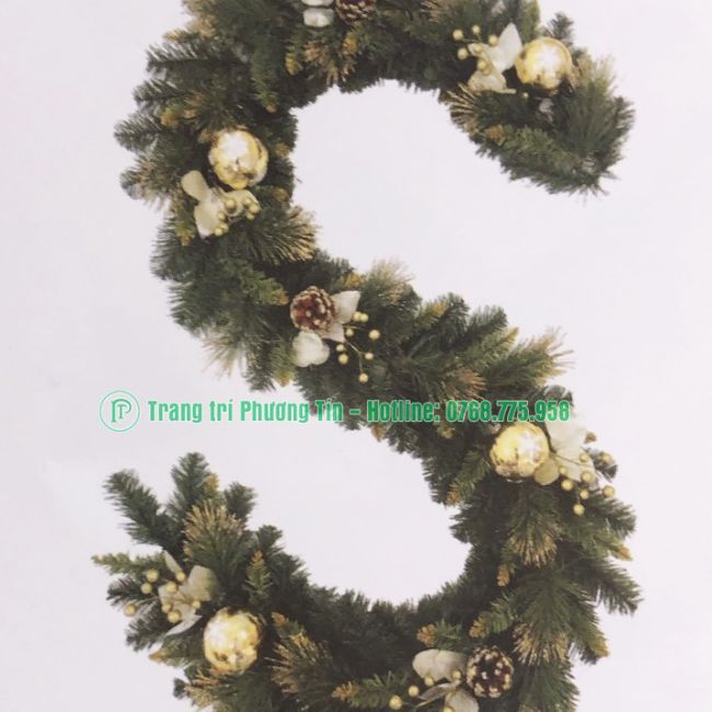 Dây trang trí 3 loại lá lăn kim tuyến vàng