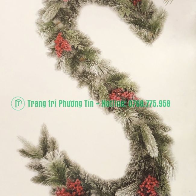 Dây trang trí 4 loại lá phủ tuyết có trang trí