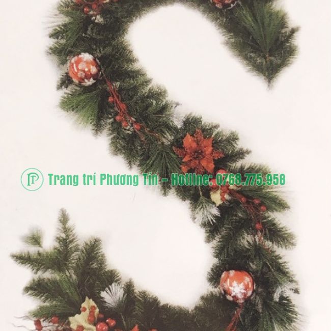 Dây trang trí 4 loại lá phun sơn có trang trí