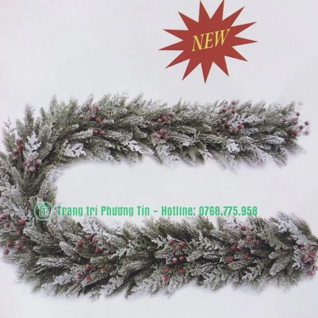 Dây trang trí PE 2 loại lá phủ tuyết