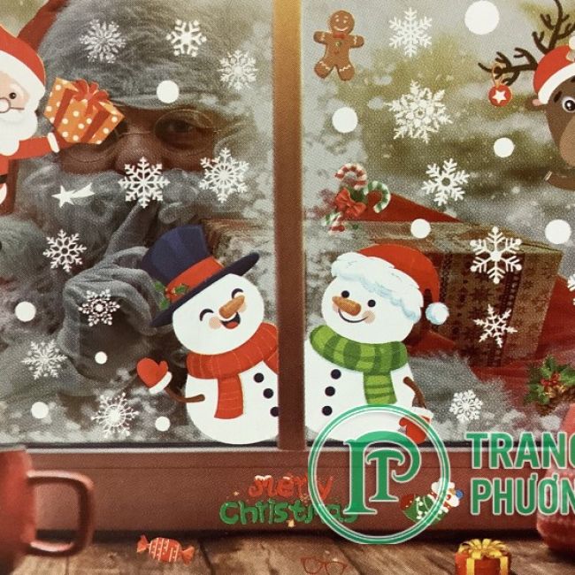 Decal dán cửa 2 bên người tuyết và Santa