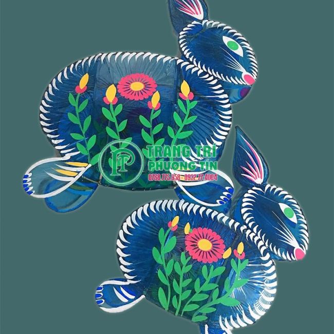 Lồng đền giấy kiếng con thỏ màu xanh dương
