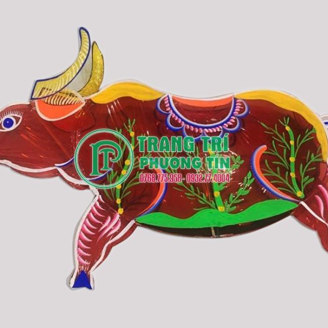 Lồng đền giấy kiếng con trâu màu đỏ