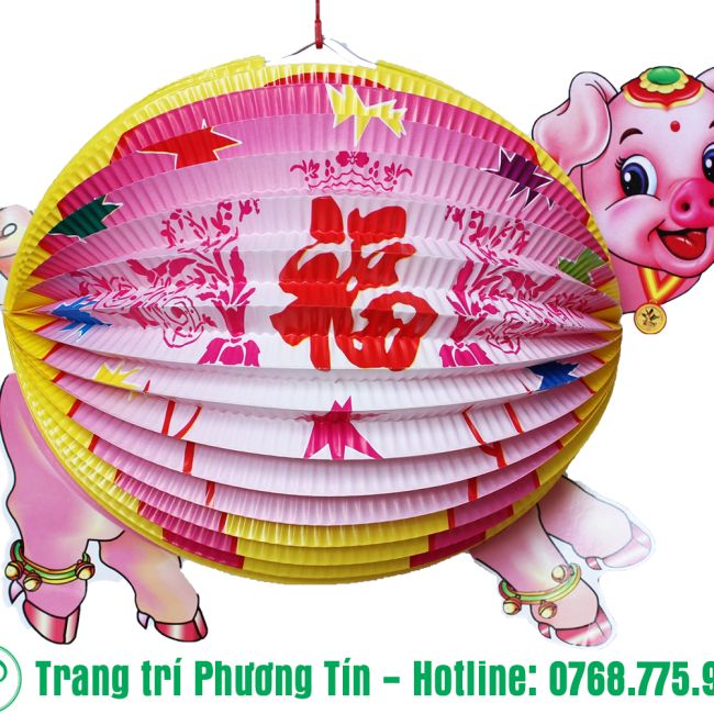 Lồng đèn giấy xếp heo hồng