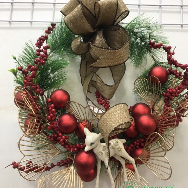 Vòng nguyệt quế nơ và quả châu màu đỏ